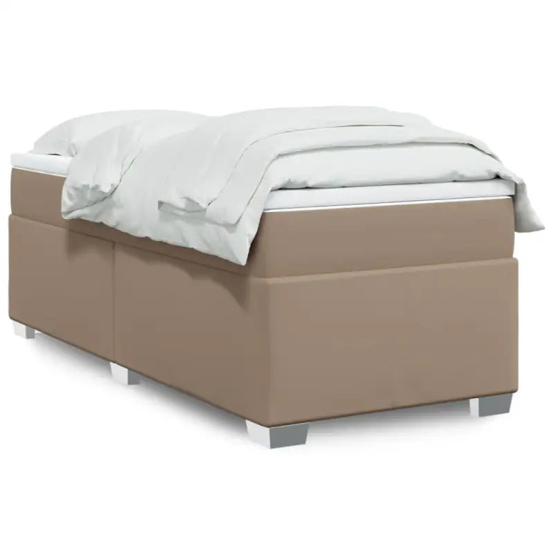 Boxspringbed in grijs materiaal met hoogwaardige kunstleer en massief grenenhout - Cappuccino / 90 x 190 cm - Bedden &