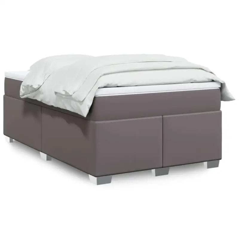 Boxspringbed in grijs materiaal met hoogwaardige kunstleer en massief grenenhout - Grijs / 120 x 200 cm - Bedden &