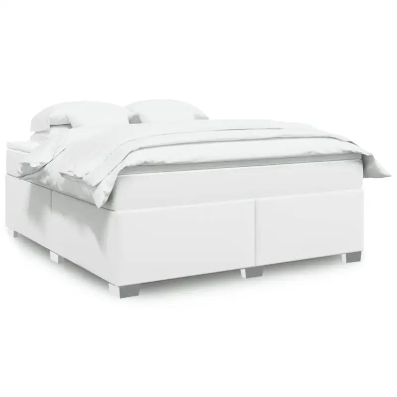 Boxspringbed in grijs materiaal met hoogwaardige kunstleer en massief grenenhout - Wit / 180 x 200 cm - Bedden &