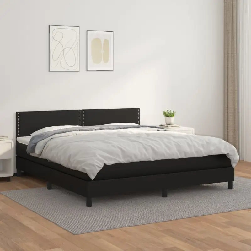 Boxspringbed met grijs materiaal en schuim afmetingen voor optimale rust - Zwart / 180 x 200 cm / Effen met spijkers
