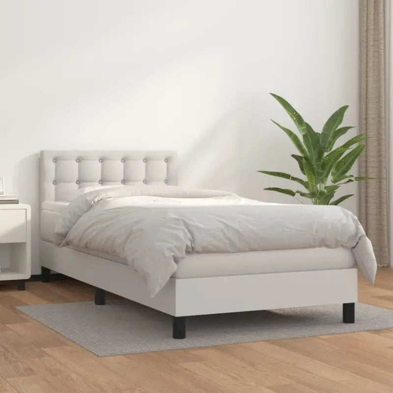 Boxspringbed met grijs materiaal en schuim afmetingen voor optimale rust - Wit / 90 x 190 cm / knoppwn - Bedden &