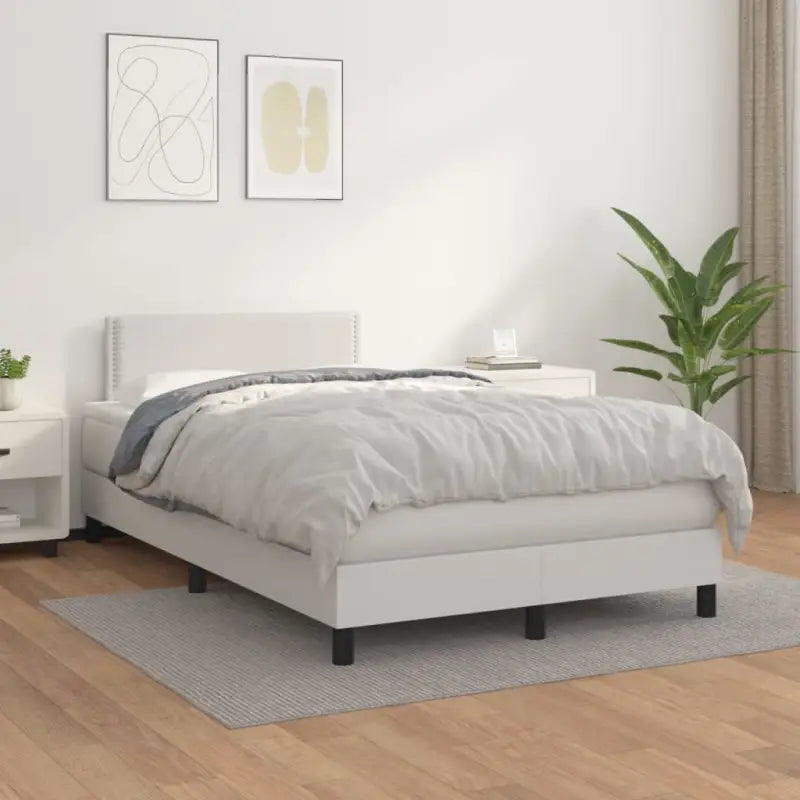 Boxspringbed met grijs materiaal en schuim afmetingen voor optimale rust - Wit / 120 x 200 cm / Effen met spijkers