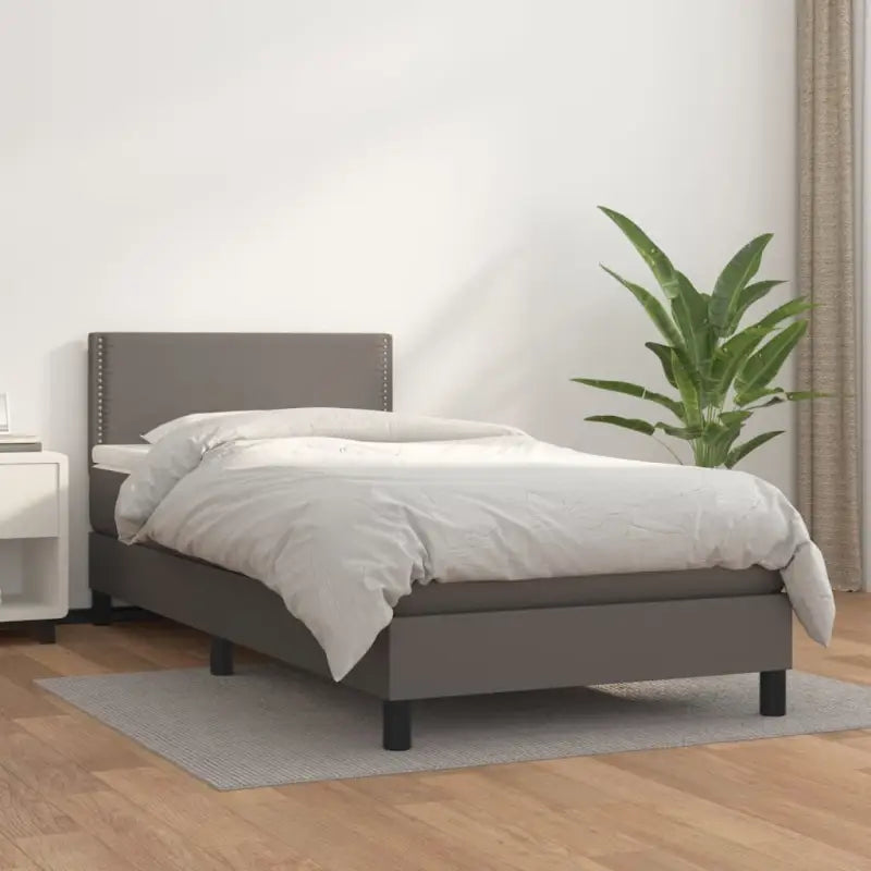 Boxspringbed met grijs materiaal en schuim afmetingen voor optimale rust - Grijs / 80 x 200 cm / Effen met spijkers
