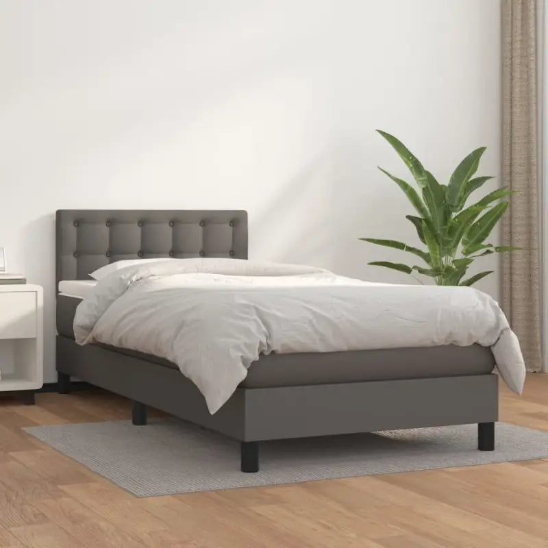 Boxspringbed met grijs materiaal en schuim afmetingen voor optimale rust - Grijs / 100 x 200 cm / knoppwn - Bedden &