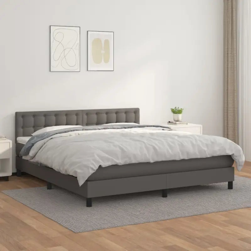 Boxspringbed met grijs materiaal en schuim afmetingen voor optimale rust - Grijs / 180 x 200 cm / knoppwn - Bedden &