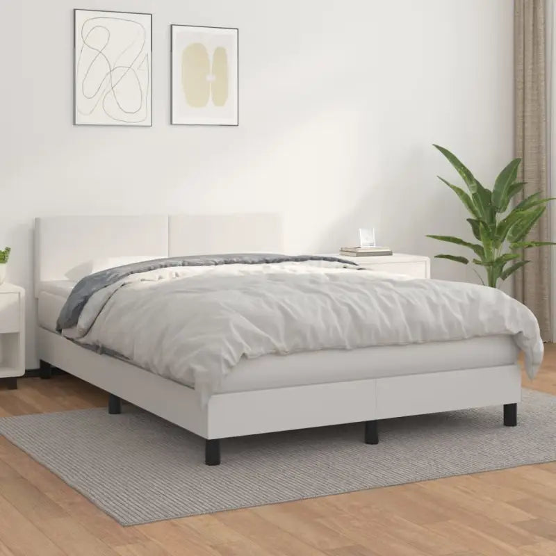 Boxspringbed met grijs materiaal en schuim afmetingen voor optimale rust - Wit / 140 x 200 cm / Effen ontwerp - Bedden