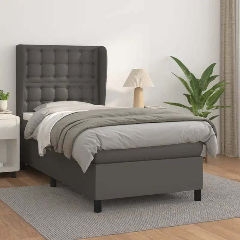 Boxspringbed met hoogwaardig kunstleer en comfortabele schuim afmetingen - Grijs / 90 x 190 cm / knoppwn - Bedden &