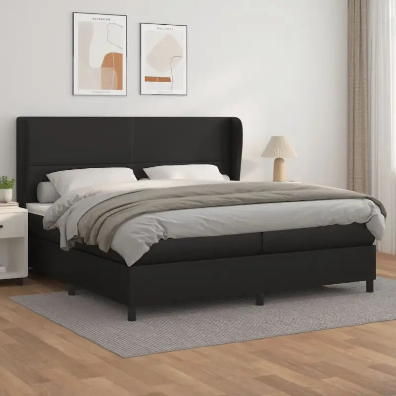 Boxspringbed met hoogwaardig kunstleer en comfortabele schuim afmetingen - Zwart / 200 x 200 cm / Effen ontwerp