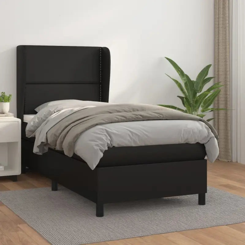 Boxspringbed met hoogwaardig kunstleer en comfortabele schuim afmetingen - Zwart / 90 x 200 cm / Effen met spijkers