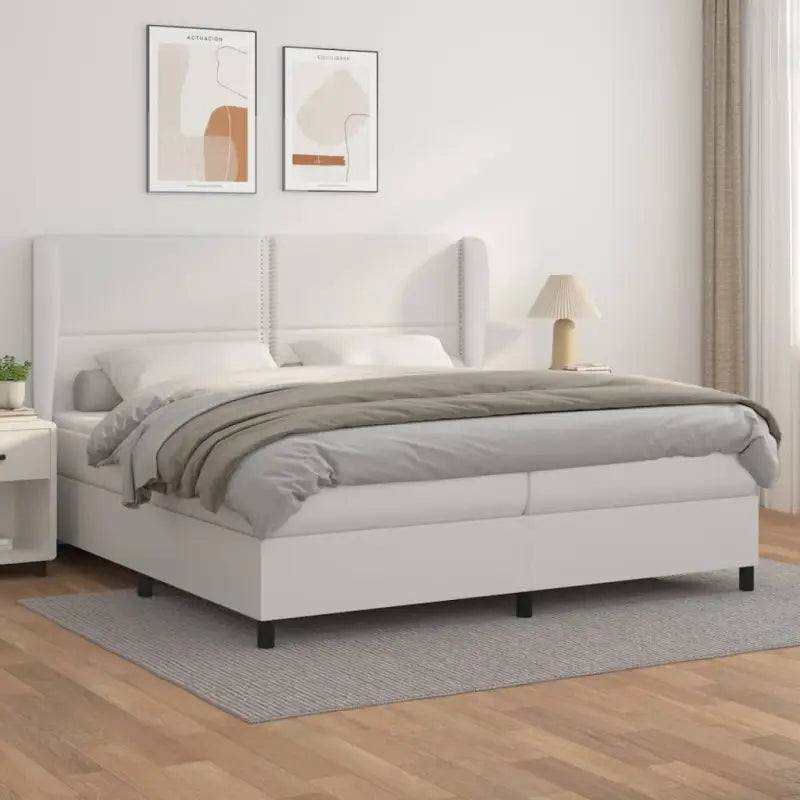 Boxspringbed met hoogwaardig kunstleer en comfortabele schuim afmetingen - Wit / 200 x 200 cm / Effen met spijkers