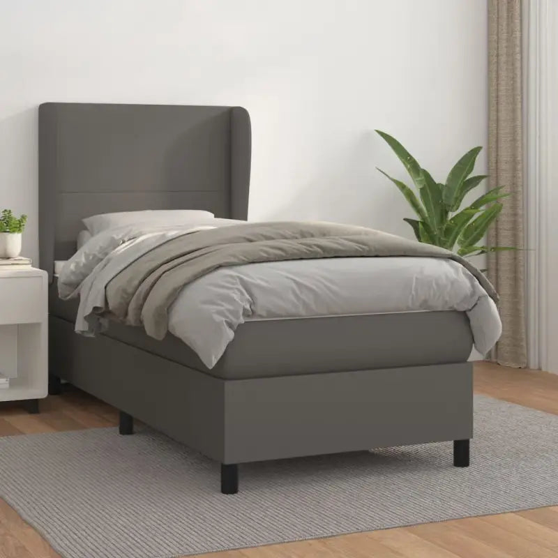 Boxspringbed met hoogwaardig kunstleer en comfortabele schuim afmetingen - Grijs / 80 x 200 cm / Effen ontwerp - Bedden