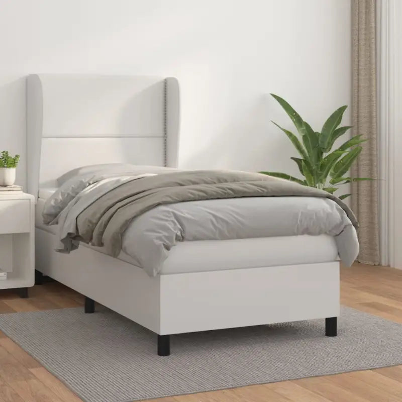 Boxspringbed met hoogwaardig kunstleer en comfortabele schuim afmetingen - Wit / 90 x 190 cm / Effen met spijkers