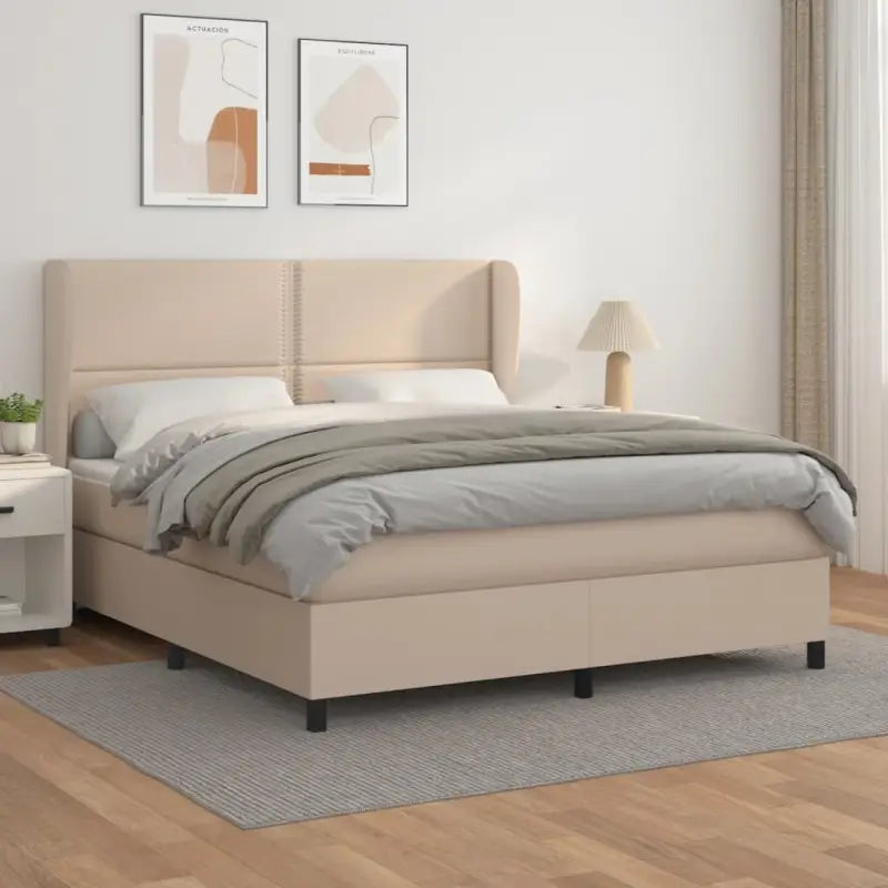 Boxspringbed met hoogwaardig kunstleer en comfortabele schuim afmetingen - Cappuccino / 180 x 200 cm / Effen