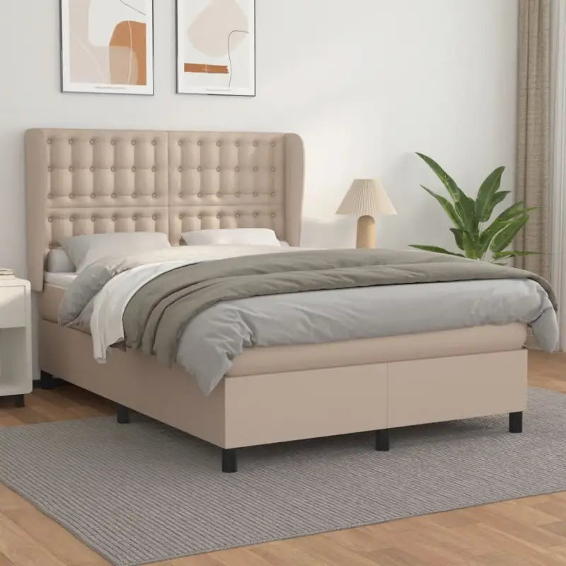 Boxspringbed met hoogwaardig kunstleer en comfortabele schuim afmetingen - Cappuccino / 140 x 190 cm / knoppwn - Bedden