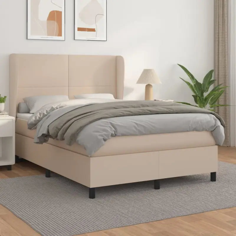 Boxspringbed met hoogwaardig kunstleer en comfortabele schuim afmetingen - Cappuccino / 140 x 190 cm / Effen ontwerp