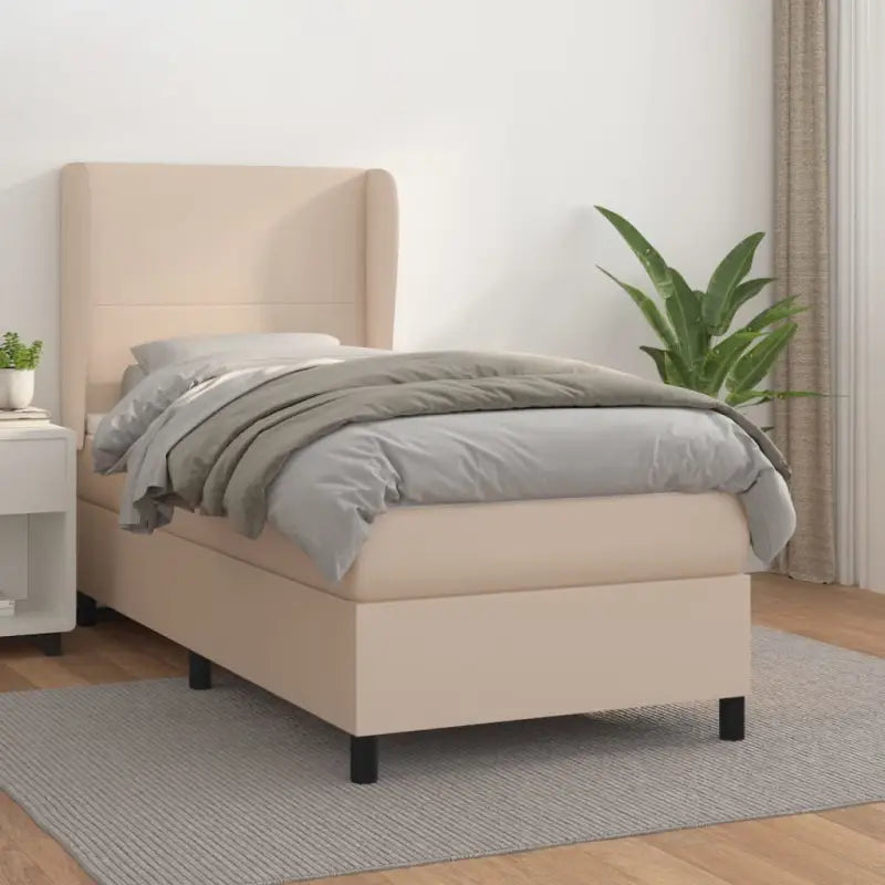 Boxspringbed met hoogwaardig kunstleer en comfortabele schuim afmetingen - Cappuccino / 100 x 200 cm / Effen ontwerp