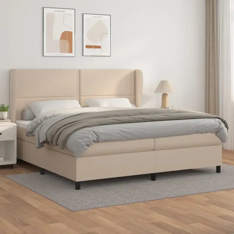 Boxspringbed met hoogwaardig kunstleer en comfortabele schuim afmetingen - Cappuccino / 200 x 200 cm / Effen