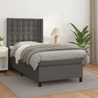 Boxspringbed met hoogwaardig kunstleer en wit materiaal voor rustslaap - Grijs / 100 x 200 cm / knoppwn - Bedden &