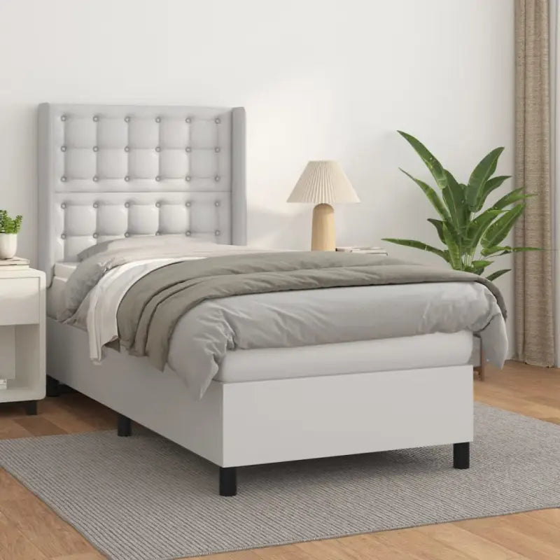 Boxspringbed met hoogwaardig kunstleer en wit materiaal voor rustslaap - Wit / 90 x 190 cm / knoppwn - Bedden &