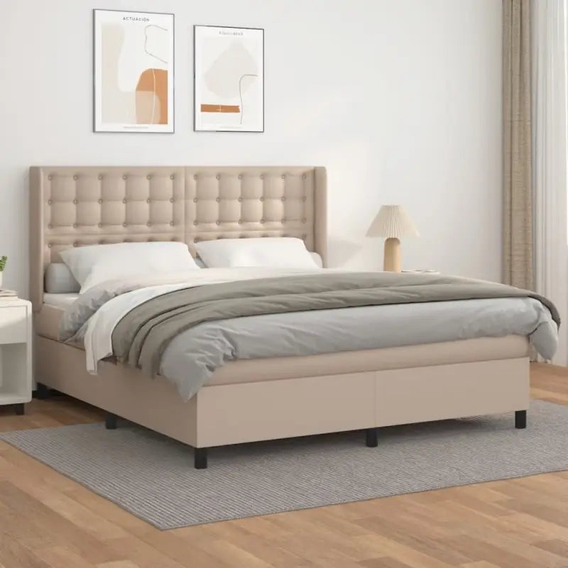 Boxspringbed met hoogwaardig kunstleer en wit materiaal voor rustslaap - Cappuccino / 160 x 200 cm / knoppwn - Bedden &