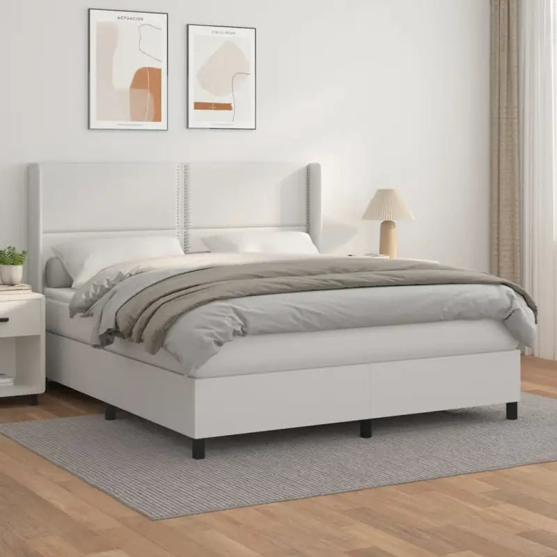 Boxspringbed met hoogwaardig kunstleer en wit materiaal voor rustslaap - Wit / 160 x 200 cm / Effen met spijkers