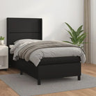 Boxspringbed met hoogwaardig kunstleer en wit materiaal voor rustslaap - Zwart / 90 x 190 cm / Effen met spijkers