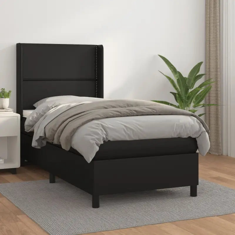 Boxspringbed met hoogwaardig kunstleer en wit materiaal voor rustslaap - Zwart / 90 x 190 cm / Effen met spijkers