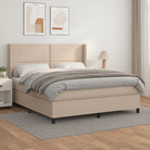 Boxspringbed met hoogwaardig kunstleer en wit materiaal voor rustslaap - Cappuccino / 180 x 200 cm / Effen met spijkers