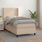 Boxspringbed met hoogwaardig kunstleer en wit materiaal voor rustslaap - Cappuccino / 90 x 200 cm / Effen ontwerp