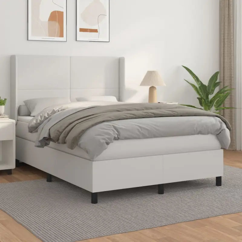 Boxspringbed met hoogwaardig kunstleer en wit materiaal voor rustslaap - Wit / 140 x 190 cm / Effen ontwerp - Bedden &