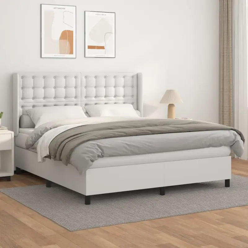 Boxspringbed met hoogwaardig kunstleer en wit materiaal voor rustslaap - Wit / 180 x 200 cm / knoppwn - Bedden &