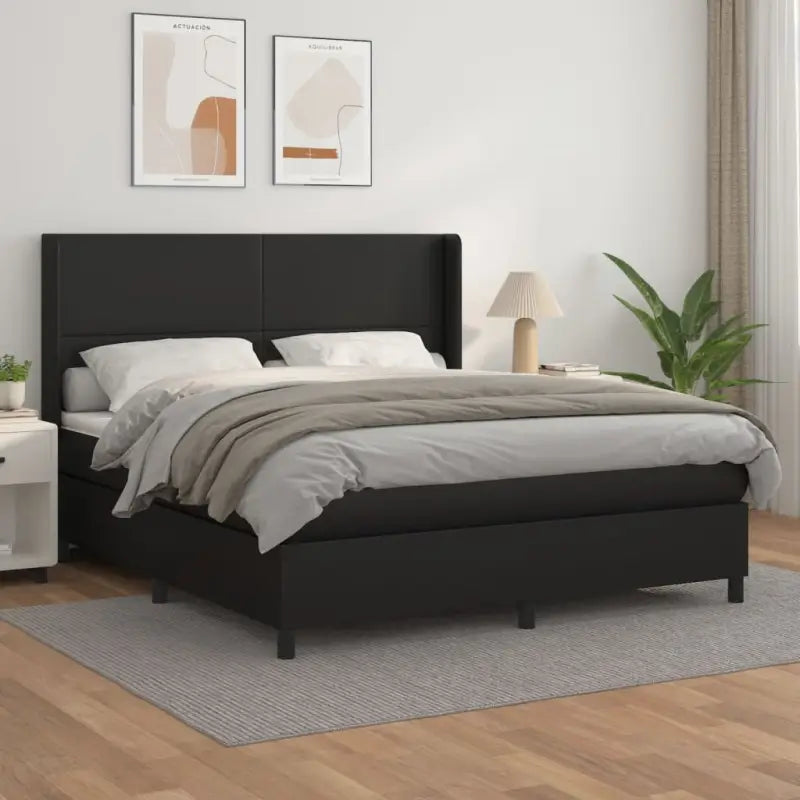 Boxspringbed met hoogwaardig kunstleer en wit materiaal voor rustslaap - Zwart / 160 x 200 cm / Effen ontwerp - Bedden