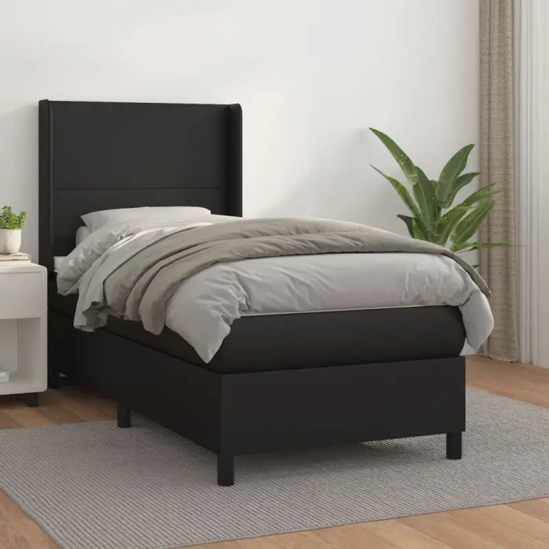 Boxspringbed met hoogwaardig kunstleer en wit materiaal voor rustslaap - Zwart / 90 x 190 cm / Effen ontwerp - Bedden &