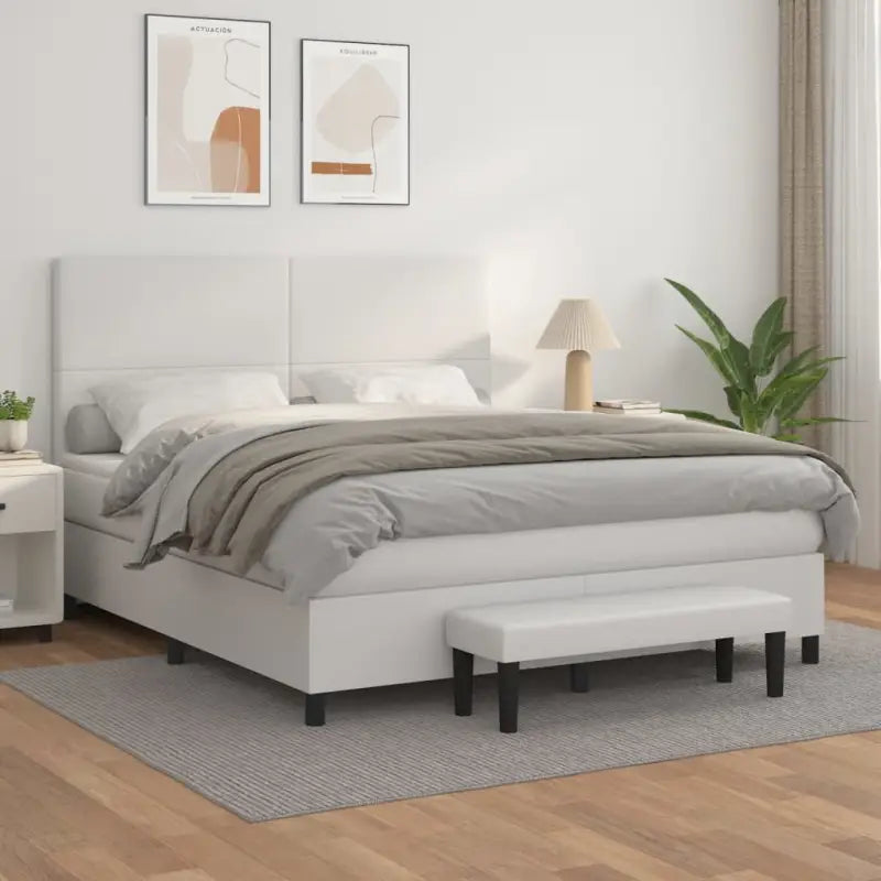 Boxspringbed met hoogwaardig kunstleer in grijs materiaal voor rustgevende nachten - Wit / 180 x 200 cm / Effen ontwerp