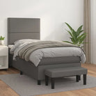 Boxspringbed met hoogwaardig kunstleer in grijs materiaal voor rustgevende nachten - Grijs / 90 x 190 cm / Effen