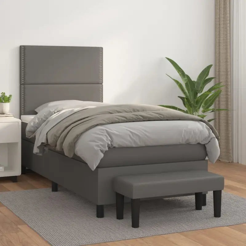 Boxspringbed met hoogwaardig kunstleer in grijs materiaal voor rustgevende nachten - Grijs / 90 x 200 cm / Effen