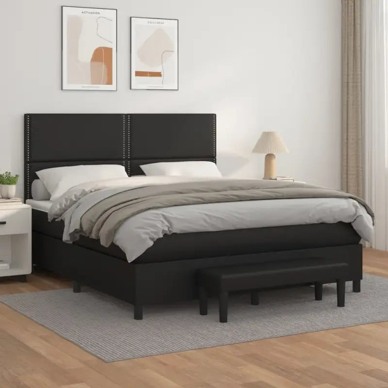 Boxspringbed met hoogwaardig kunstleer in grijs materiaal voor rustgevende nachten - Zwart / 160 x 200 cm / Effen