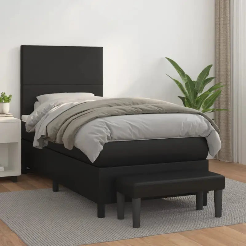 Boxspringbed met hoogwaardig kunstleer in grijs materiaal voor rustgevende nachten - Zwart / 90 x 190 cm / Effen