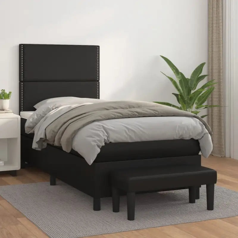 Boxspringbed met hoogwaardig kunstleer in grijs materiaal voor rustgevende nachten - Zwart / 90 x 200 cm / Effen