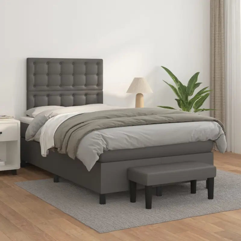 Boxspringbed met hoogwaardig kunstleer in grijs materiaal voor rustgevende nachten - Grijs / 120 x 200 cm / knoppwn