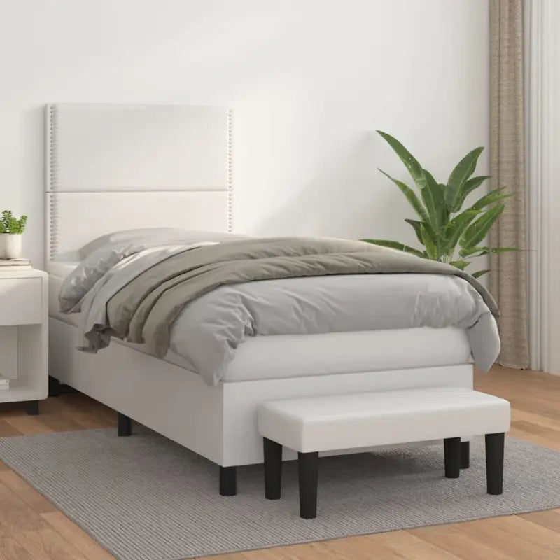 Boxspringbed met hoogwaardig kunstleer in grijs materiaal voor rustgevende nachten - Wit / 90 x 190 cm / Effen