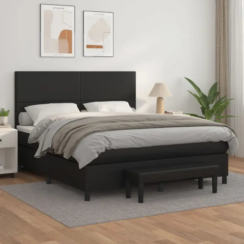 Boxspringbed met hoogwaardig kunstleer in grijs materiaal voor rustgevende nachten - Zwart / 180 x 200 cm / Effen