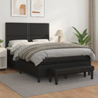 Boxspringbed met hoogwaardig kunstleer in grijs materiaal voor rustgevende nachten - Zwart / 140 x 200 cm / Effen
