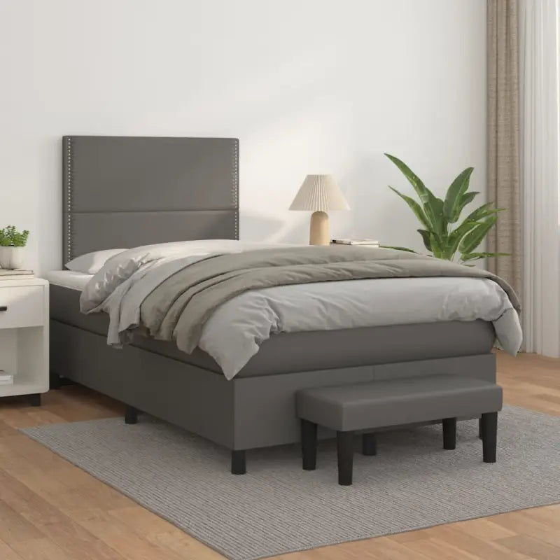 Boxspringbed met hoogwaardig kunstleer in grijs materiaal voor rustgevende nachten - Grijs / 120 x 200 cm / Effen