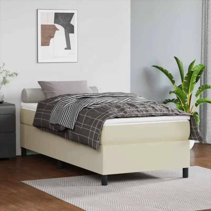 Boxspringbed met multiplex lattenbodem en crème kunstleer voor rust - Crème / 90 x 200 cm / 35 cm - Bedden & bedframes