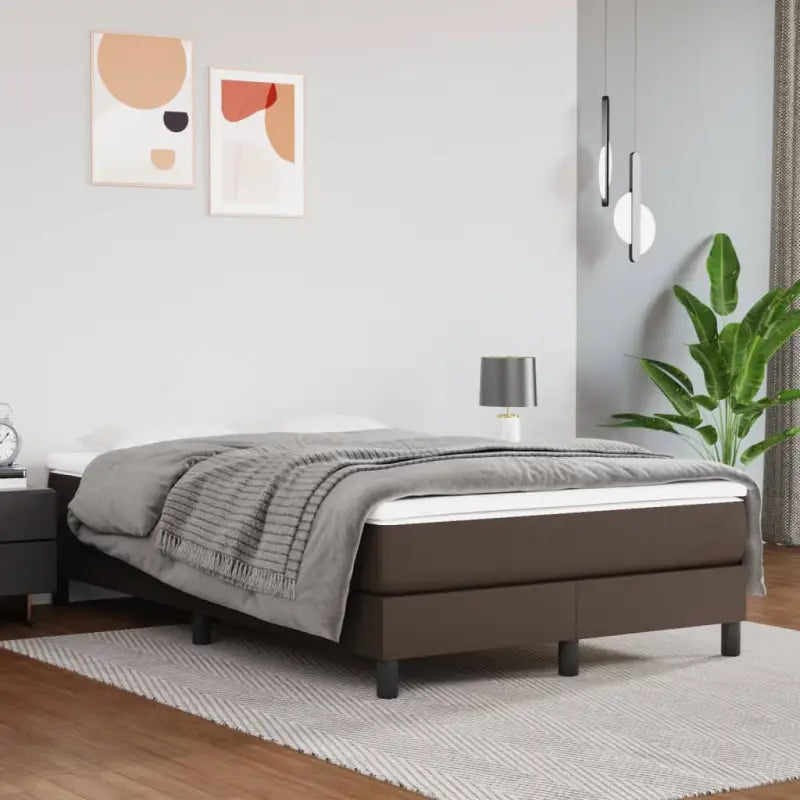 Boxspringbed met multiplex lattenbodem en crème kunstleer voor rust - Bruin / 120 x 200 cm / 25 cm - Bedden & bedframes