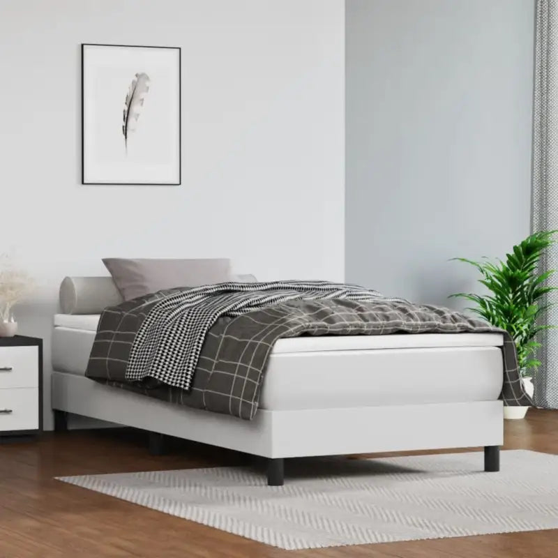 Boxspringbed met multiplex lattenbodem en crème kunstleer voor rust - Wit / 90 x 200 cm / 25 cm - Bedden & bedframes