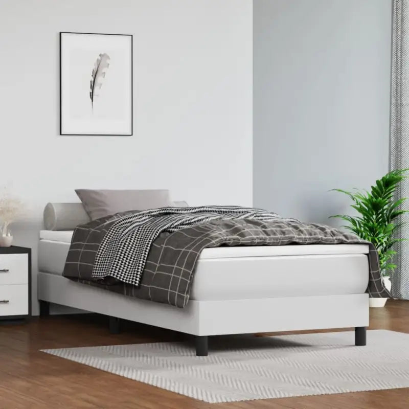 Boxspringbed met multiplex lattenbodem en crème kunstleer voor rust - Wit / 100 x 200 cm / 25 cm - Bedden & bedframes