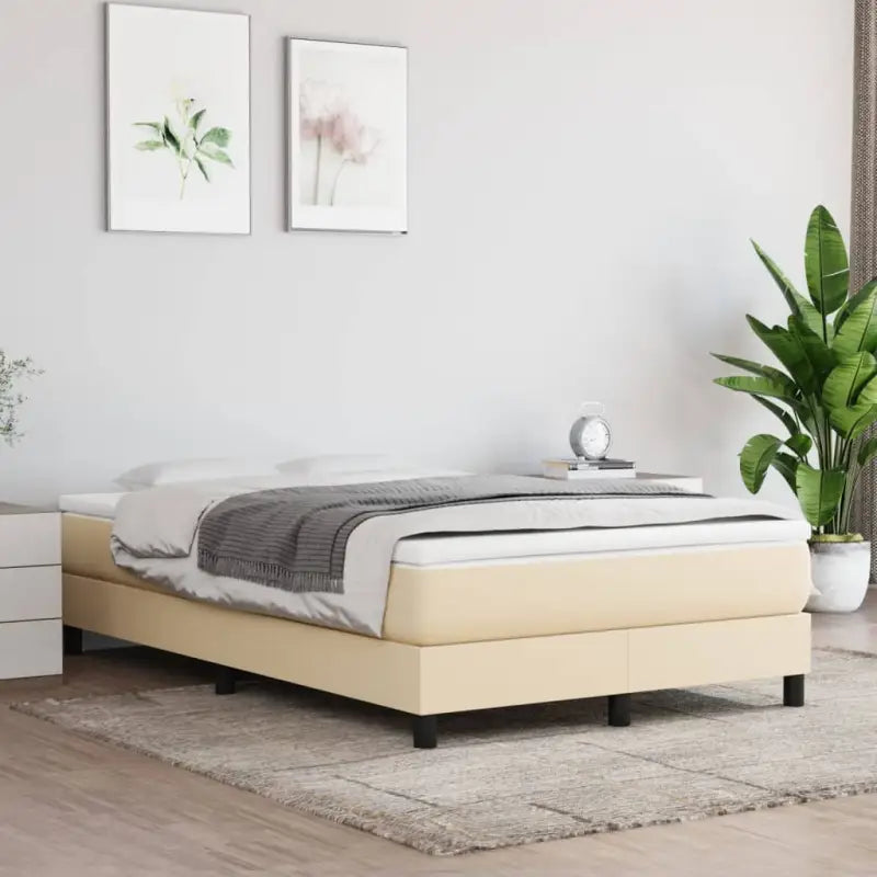 Boxspringbed met multiplex lattenbodem en zwart materiaal voor comfortabele slaap - Crème / 120 x 200 cm / 25 cm