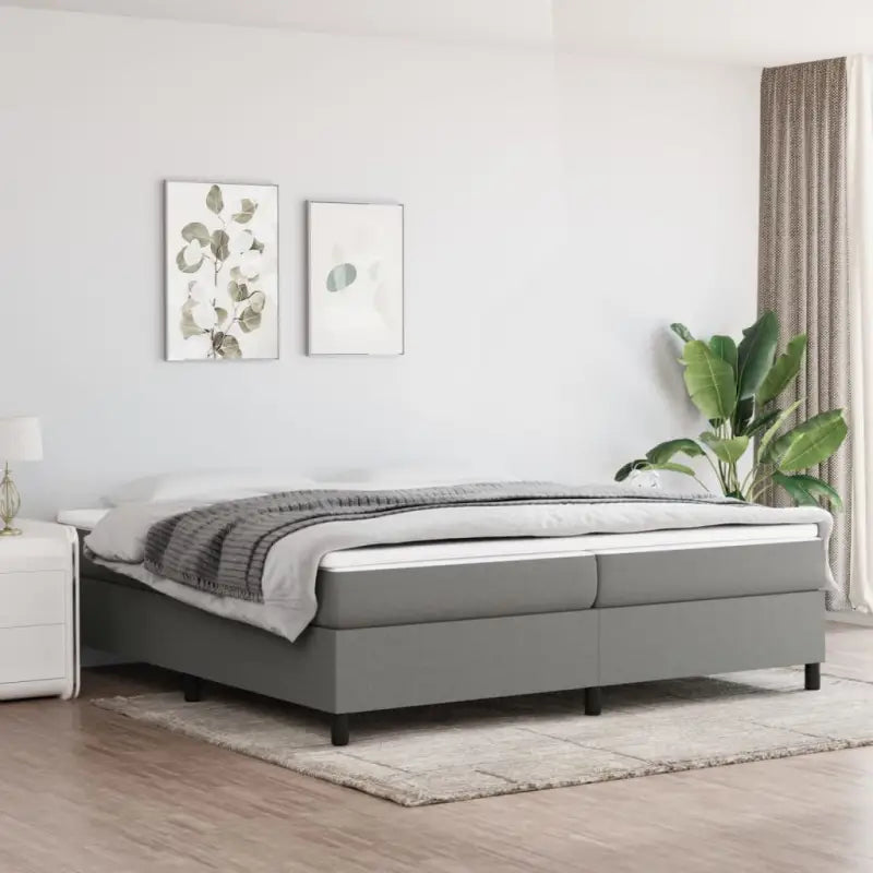 Boxspringbed met multiplex lattenbodem en zwart materiaal voor comfortabele slaap - Donkergrijs / 200 x 200 cm / 35 cm